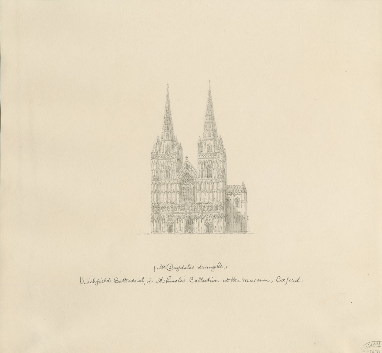 Lichfield Cathedral - West Front: pennetegning, nd [slutt på 1600-tallet] (tegning) av William Dugdale