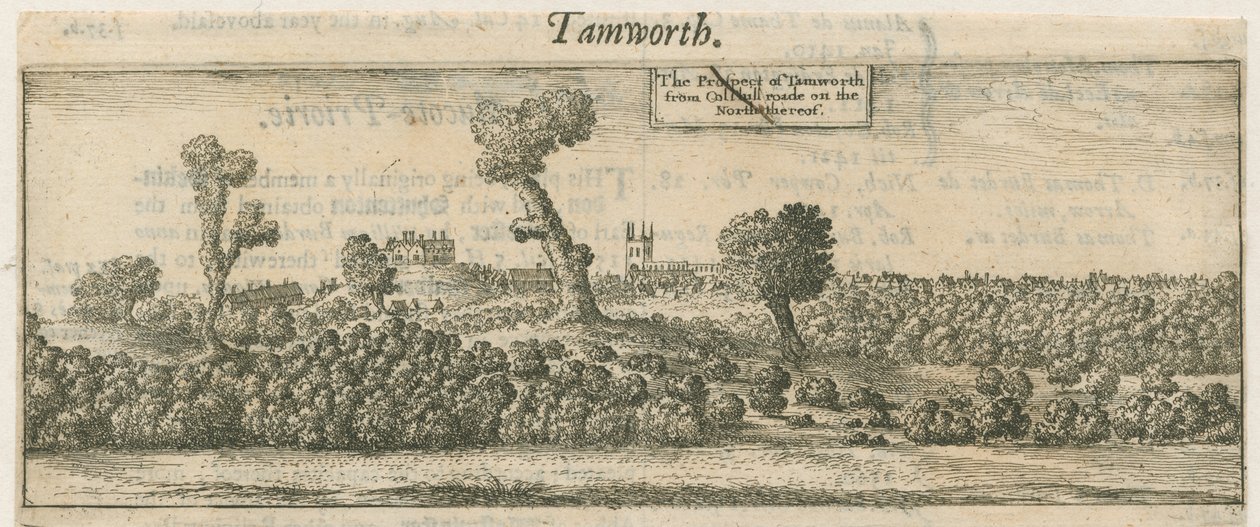 Tamworth - Panorama: kobberplategravering, og [1600-tallet] av William Dugdale