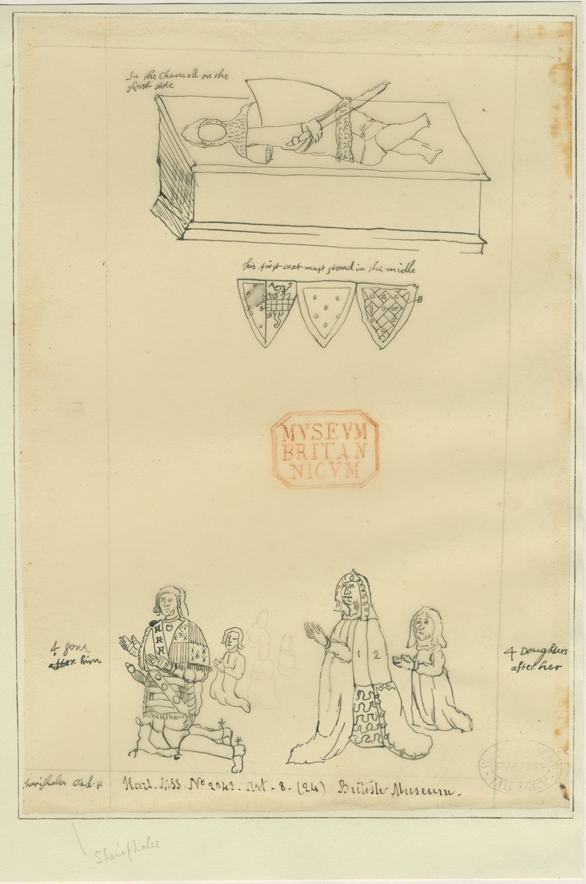 Tamworth Church - Tomb: sporing i blekk, og [?1600-tallet] (tegning) av William Dugdale