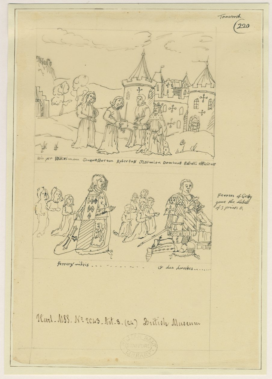Tamworth Church - Vindusglass: sporing i blekk, og [? 1600-tallet] (tegning) av William Dugdale