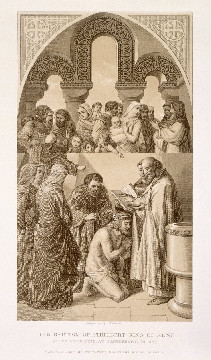 Dåpen til kong Ethelbert (ca. 552-616) av Kent av St. Augustine ved Canterbury i 597, fra 
