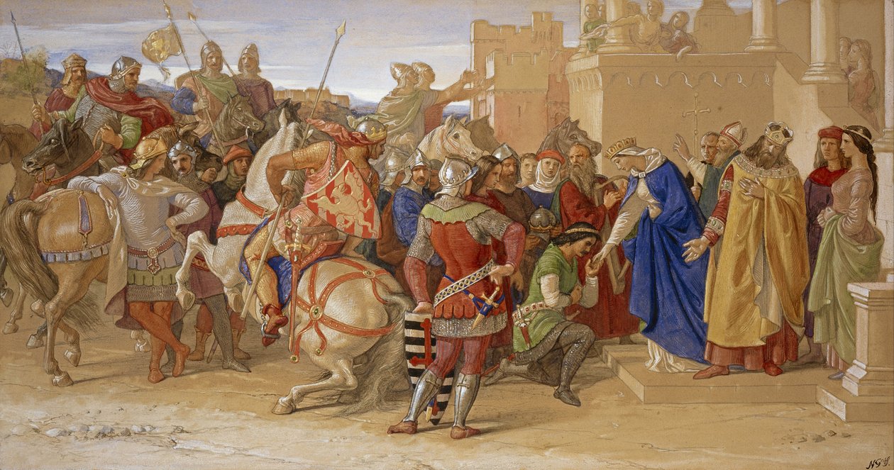 Knights of the Round Table er i ferd med å dra i Quest of the Holy Grail, 1849 av William Dyce