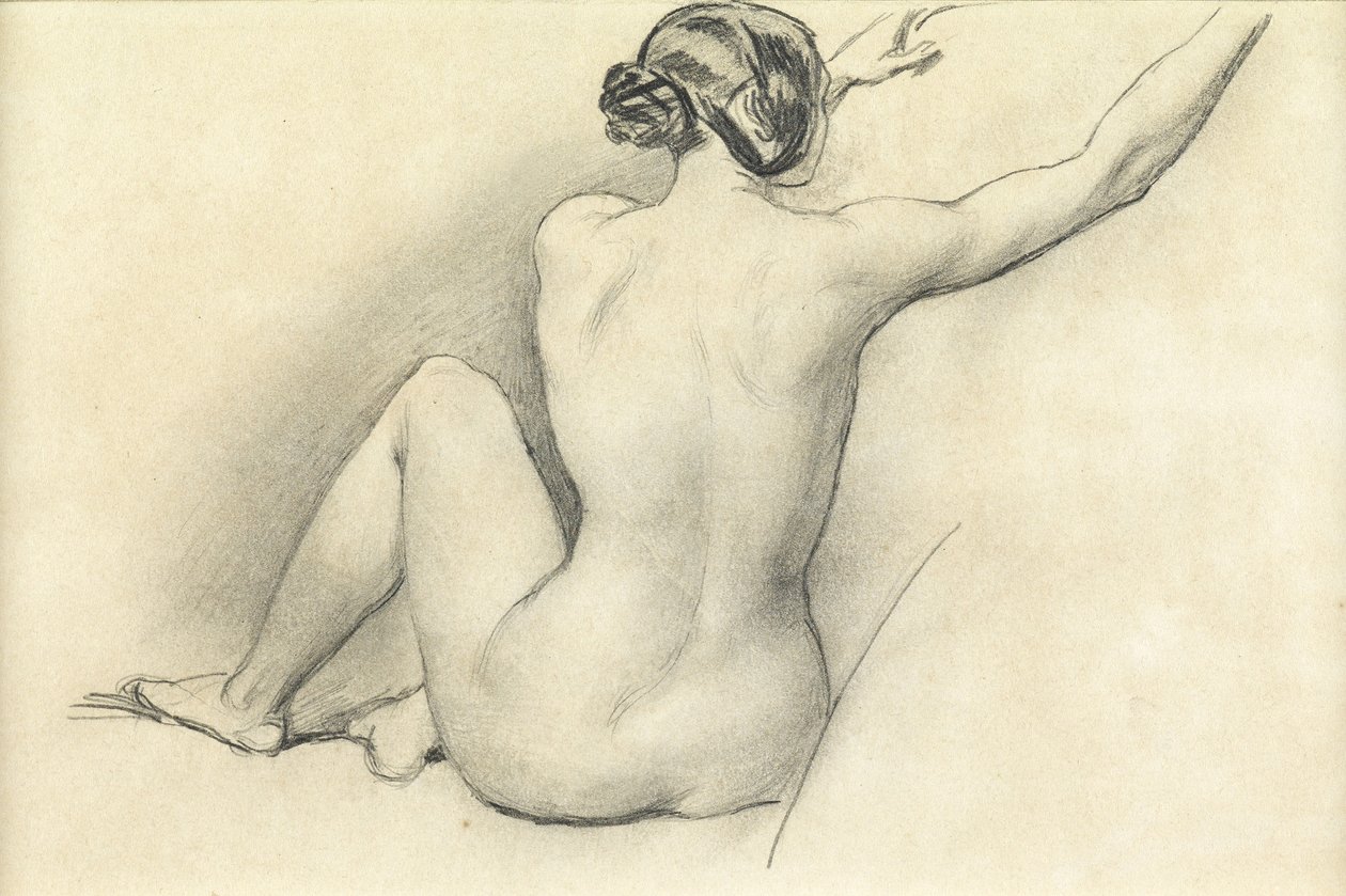 Sittende naken (blyant på papir) av William Edward Frost