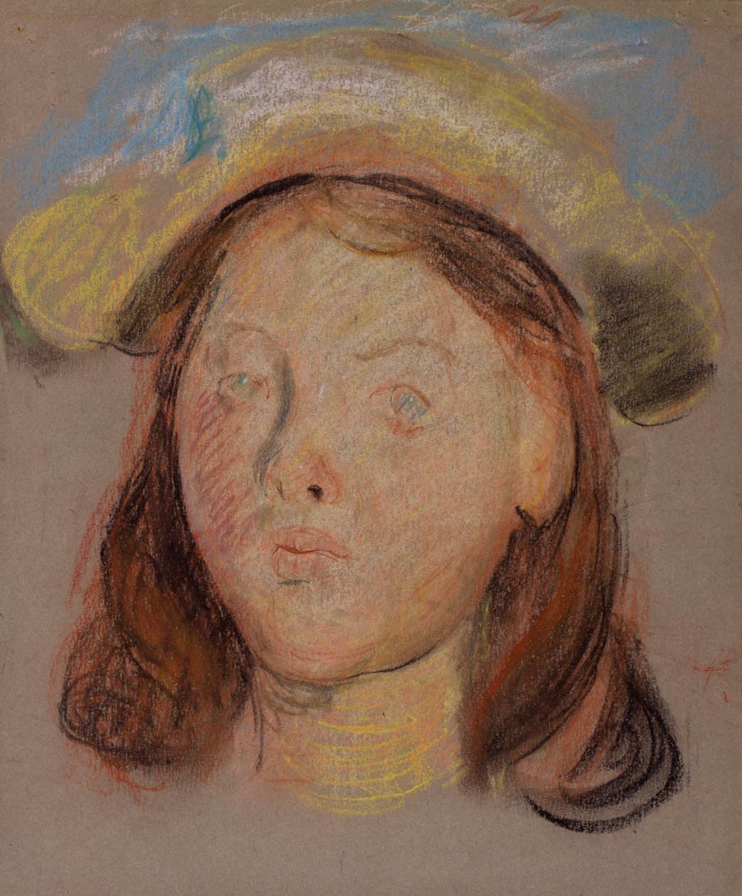 Hodet til en jente (kull og pastell på papir) av William Edward Stott