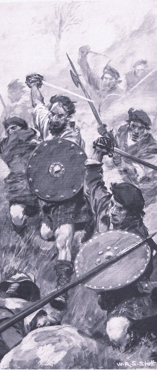 The Highlanders at the Battle of Killiecrankie, illustrasjon fra British Battles on Land and Sea, 1915 av William Edward Stott