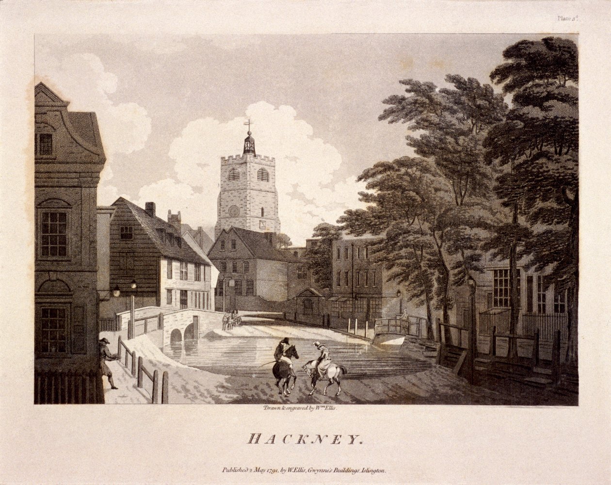 Generell utsikt over Hackney, London, 1791 av William Ellis