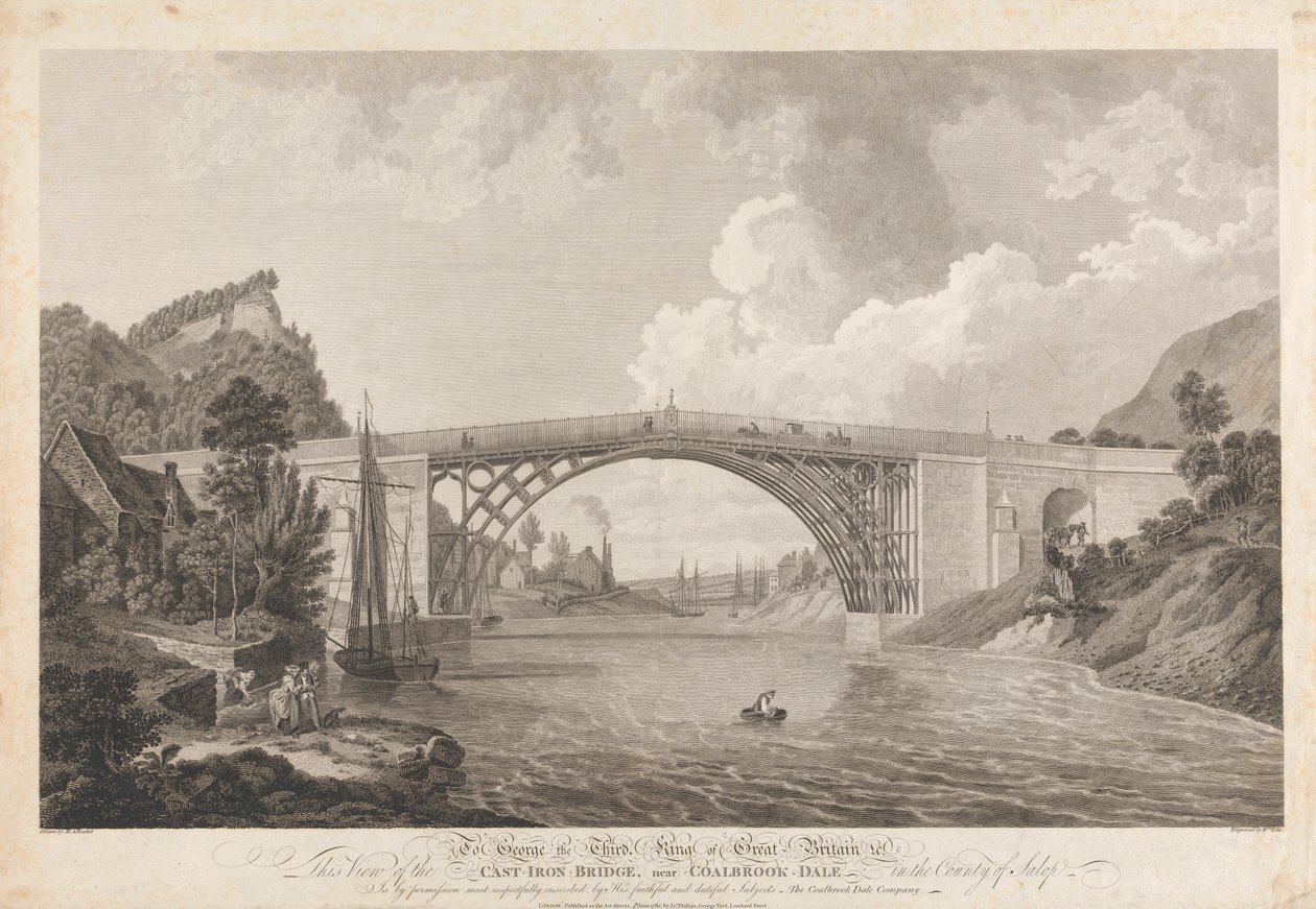 Utsikt over Cast Iron Bridge nær Coalbrookdale av William Ellis
