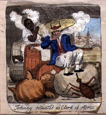 Johnny Situated som Clerk of Stores, fra "The Adventures of Johnny Newcome", pub. av William Holland av William Elmes