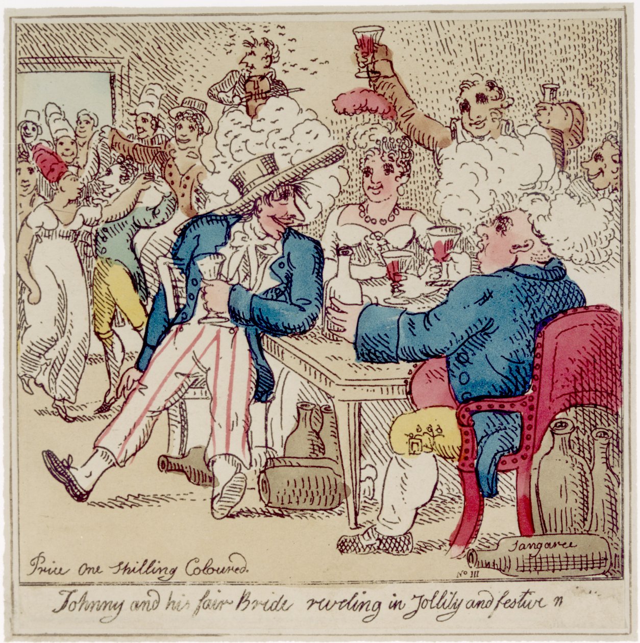 Johnny and his Fair Bride Reveling in Jollity and Festive, fra "The Adventures of Johnny Newcome", utgitt 1812 (radering med wc) av William Elmes