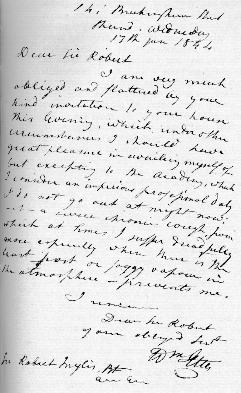 Et brev fra William Etty, 17. januar 1844 1904 av William Etty