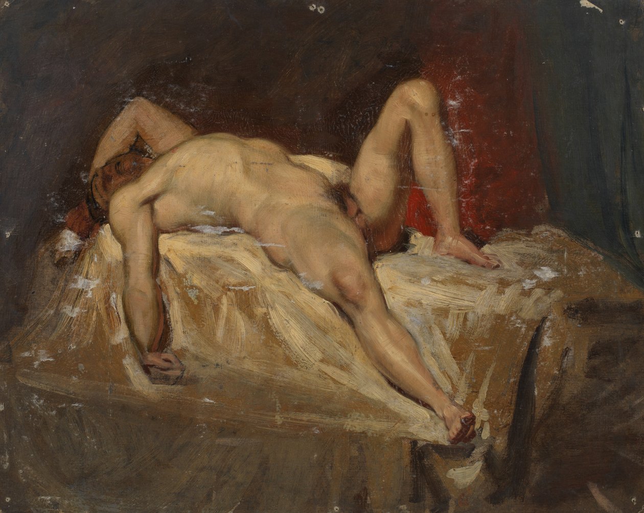 Naken mann liggende, hevet venstre kne, 1815-45 av William Etty