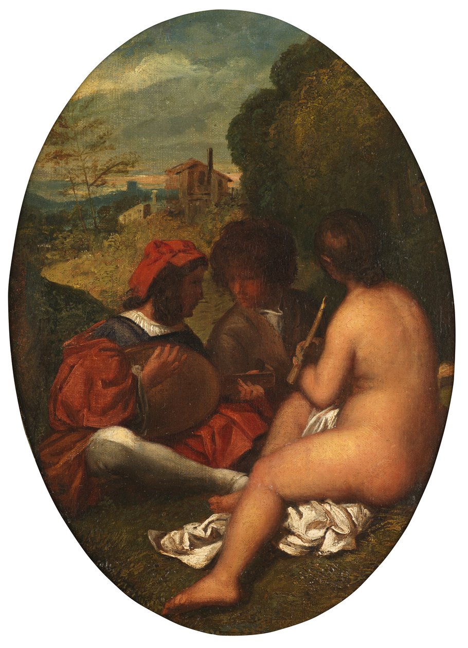 Pastoral Concert, etter Titian (olje på lerret lagt ned på panel) av William Etty