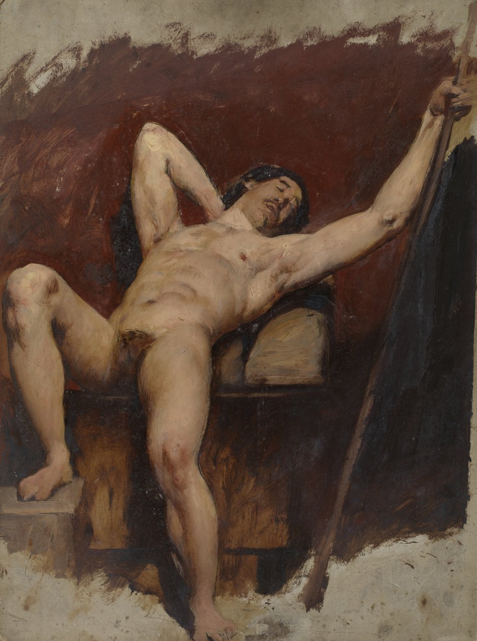 Liggende naken hann, hevet høyre kne, 1815-45 av William Etty