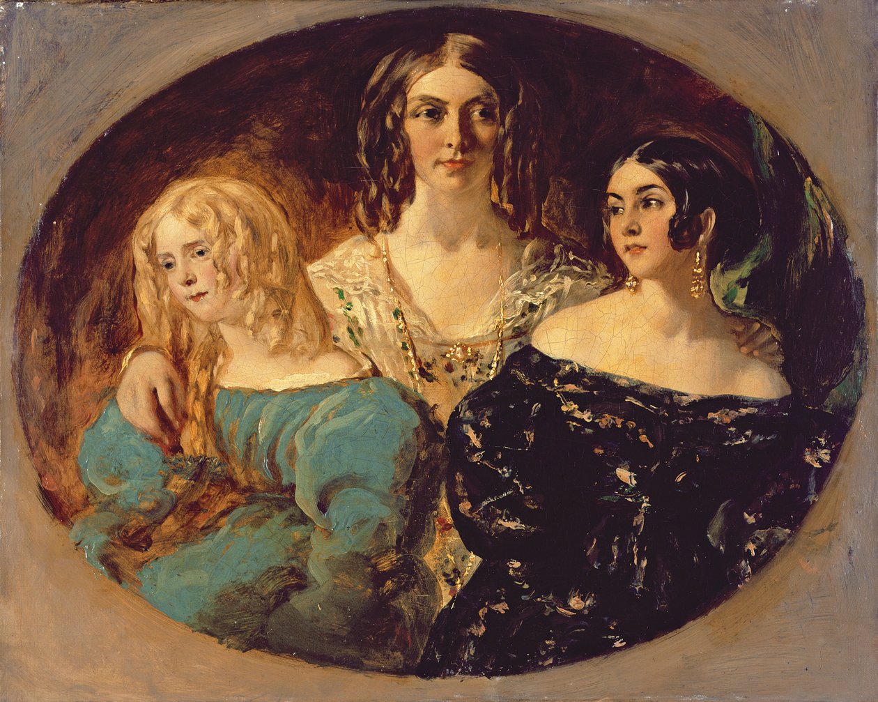 Den ærede fru Caroline Norton og hennes søstre, ca. 1847 (olje på lerret) av William Etty