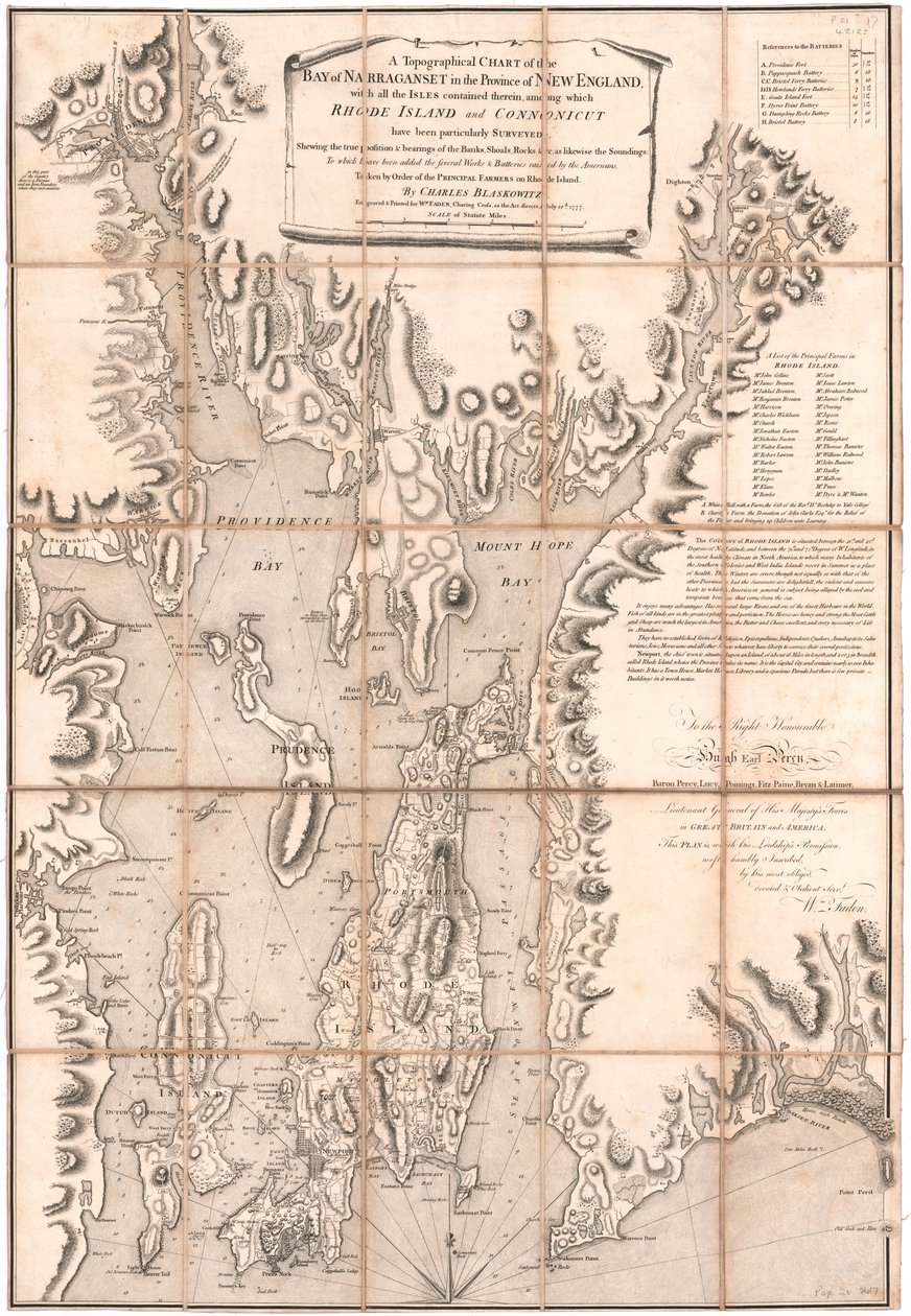Et topografisk kart over Rhode Island av Blaskewitz av William Faden