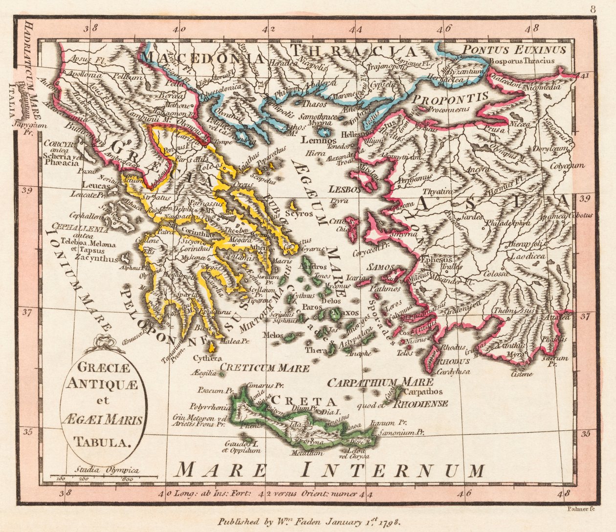Antikkens Hellas. Egiske hav. Lilleasia. Kart. av William Faden