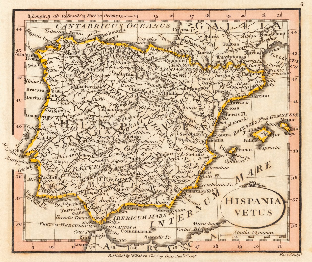 Det gamle Spania og Portugal. Kart. av William Faden