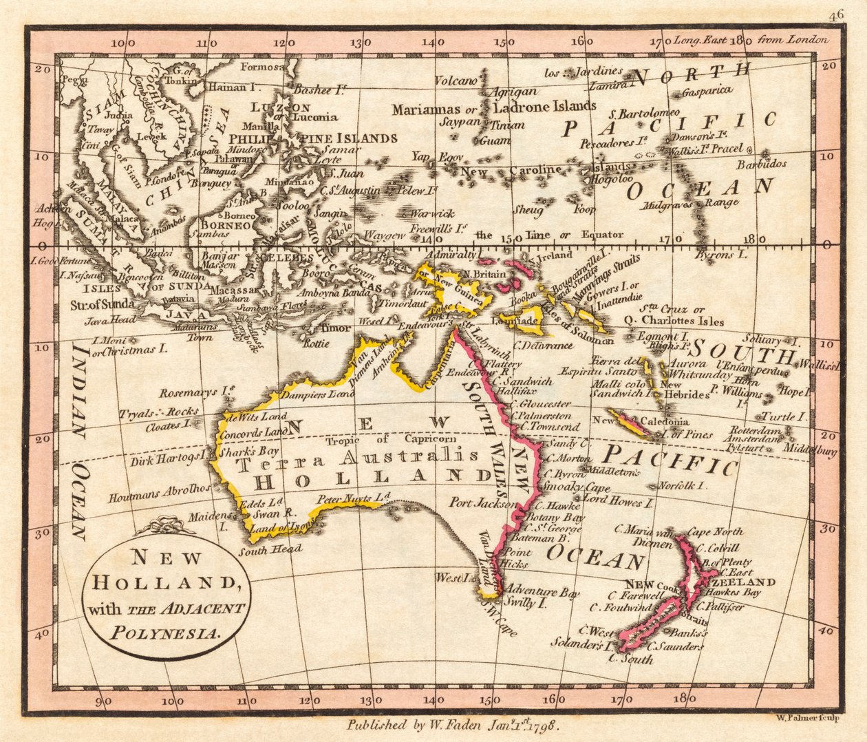 Australia og New Zealand. Nye Nederland. Kart. av William Faden