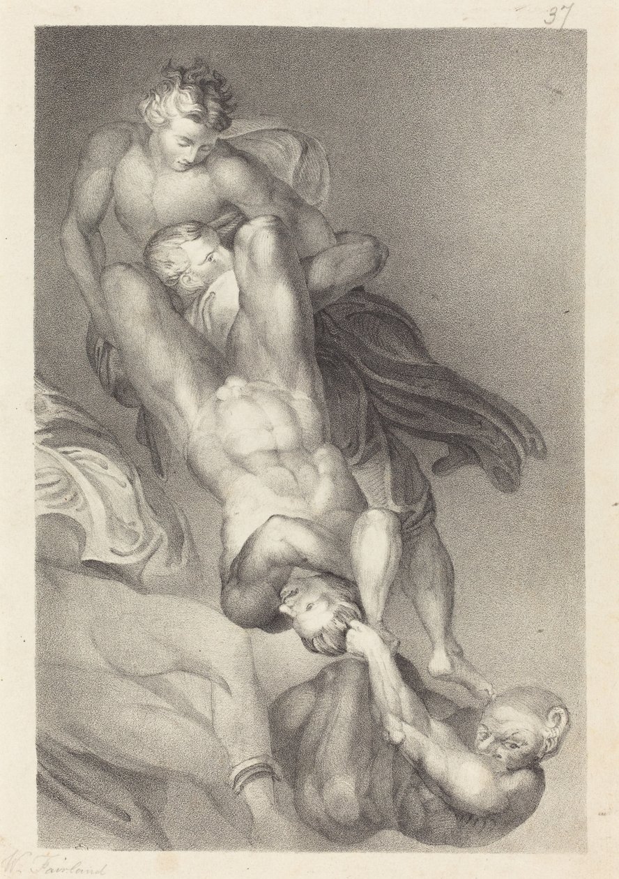 En del av den siste dommen fra Michael Angelo av William Fairland after John Flaxman