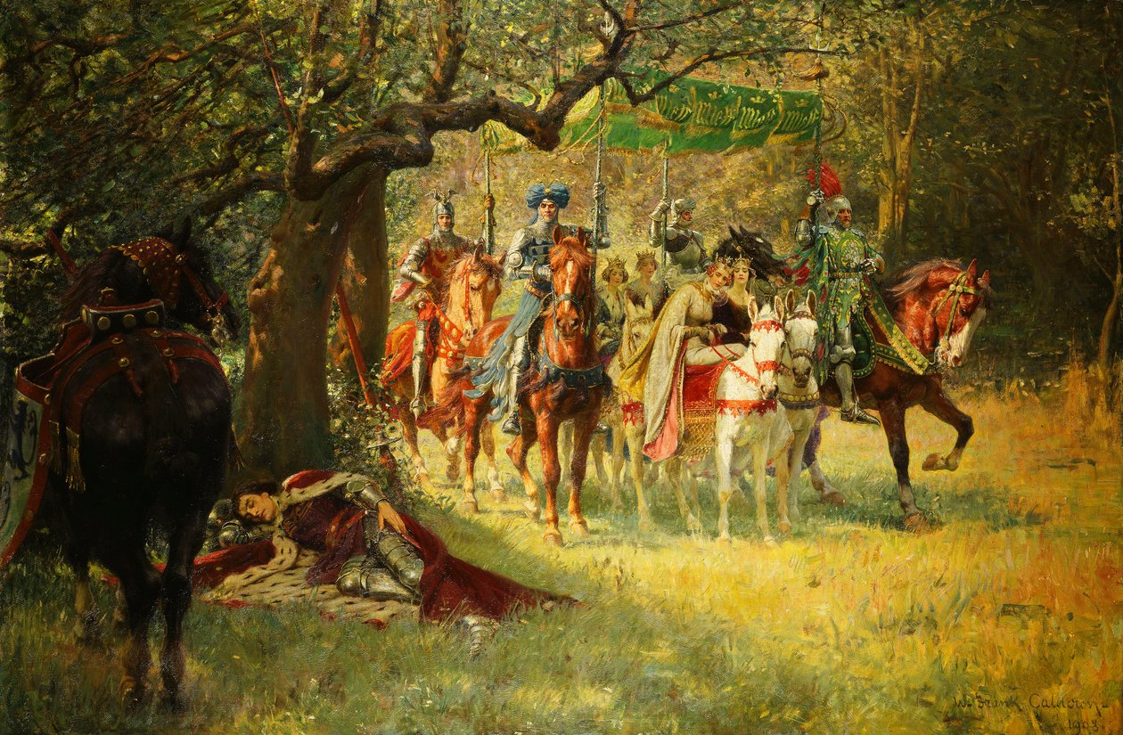 Hvordan fire dronninger fant Sir Lancelot sovende av William Frank Calderon