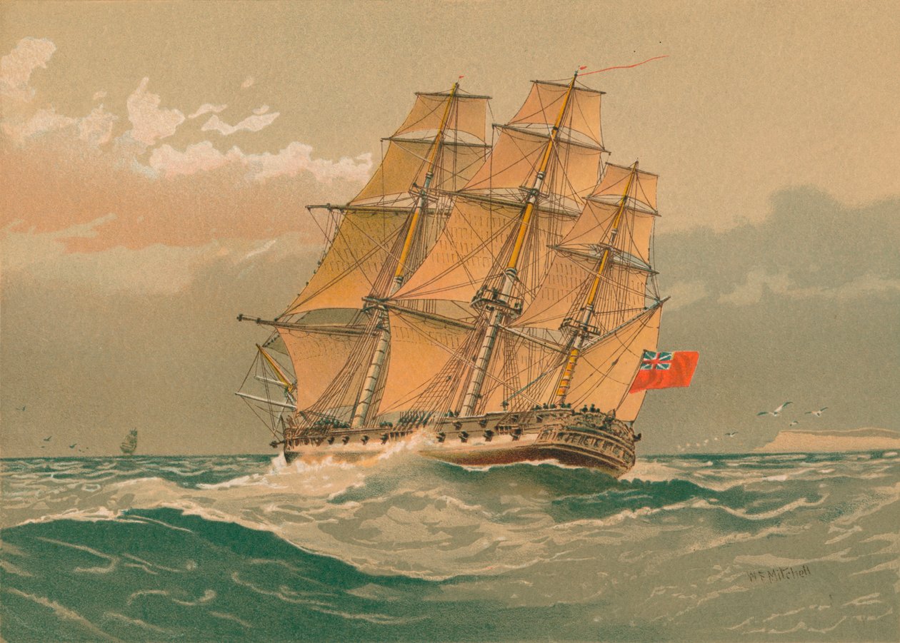 En fregatt med 38 kanoner, ca 1770, slutten av 1800-begynnelsen av 1900-tallet. av William Frederick Mitchell