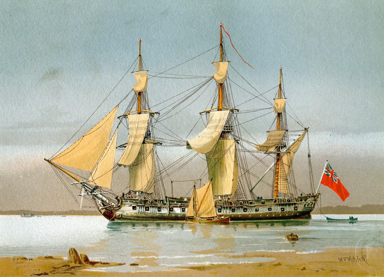 En Royal Navy 42 kanonfregatt, c1780 c1890-c1893. av William Frederick Mitchell