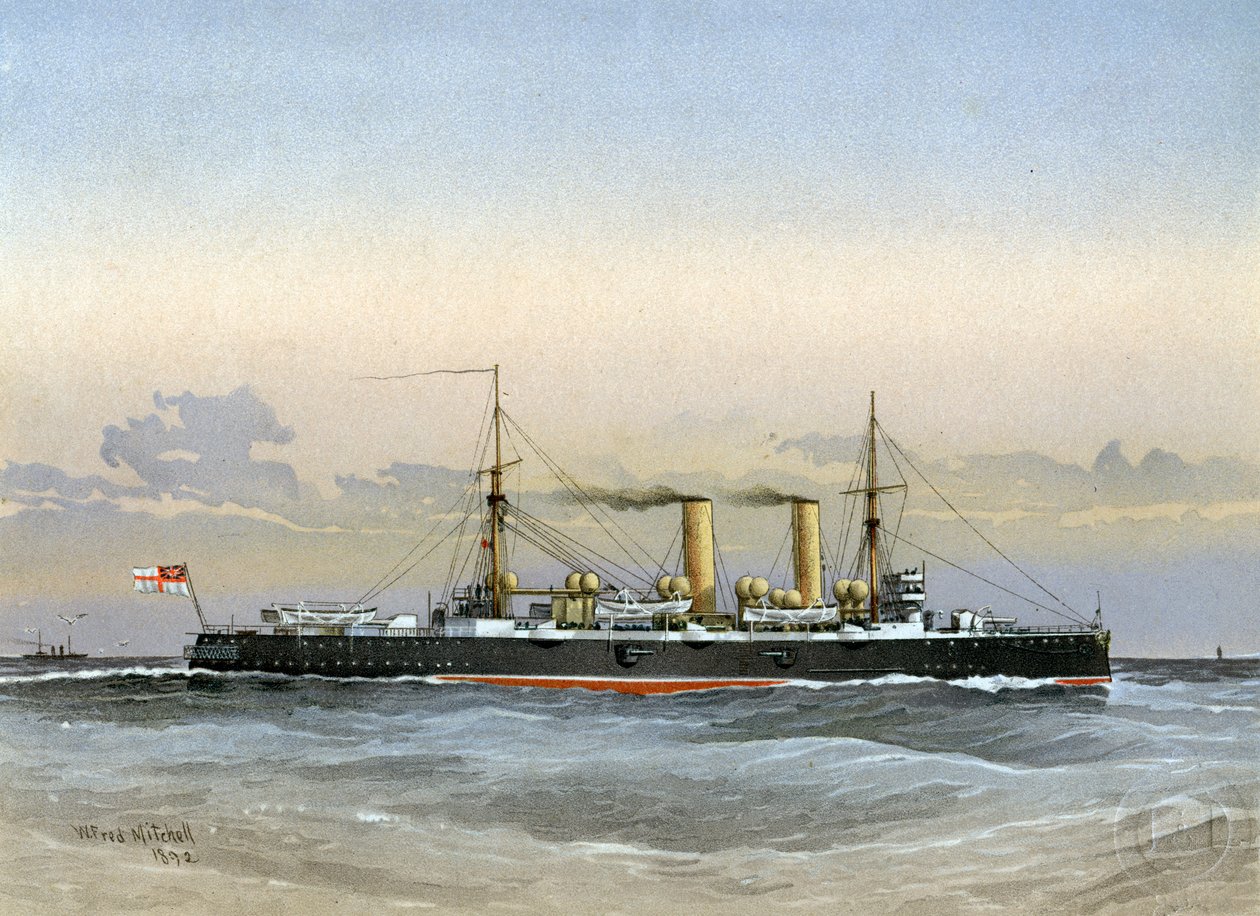 HMS Blenheim, Royal Navy 1st class cruiser, 1892 av William Frederick Mitchell