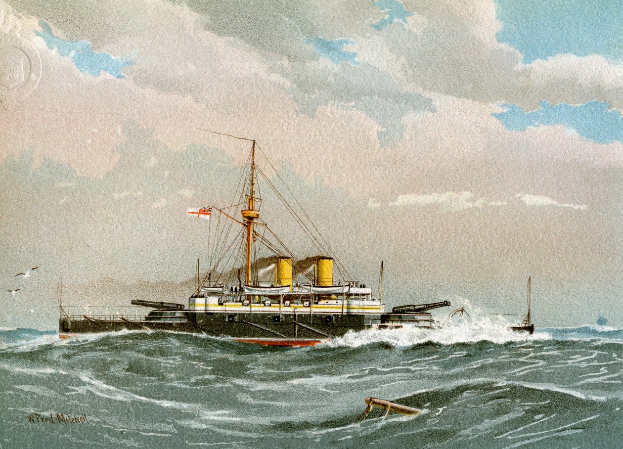 HMS Rodney, Royal Navy 1. klasse slagskip, c1890-c1893 av William Frederick Mitchell
