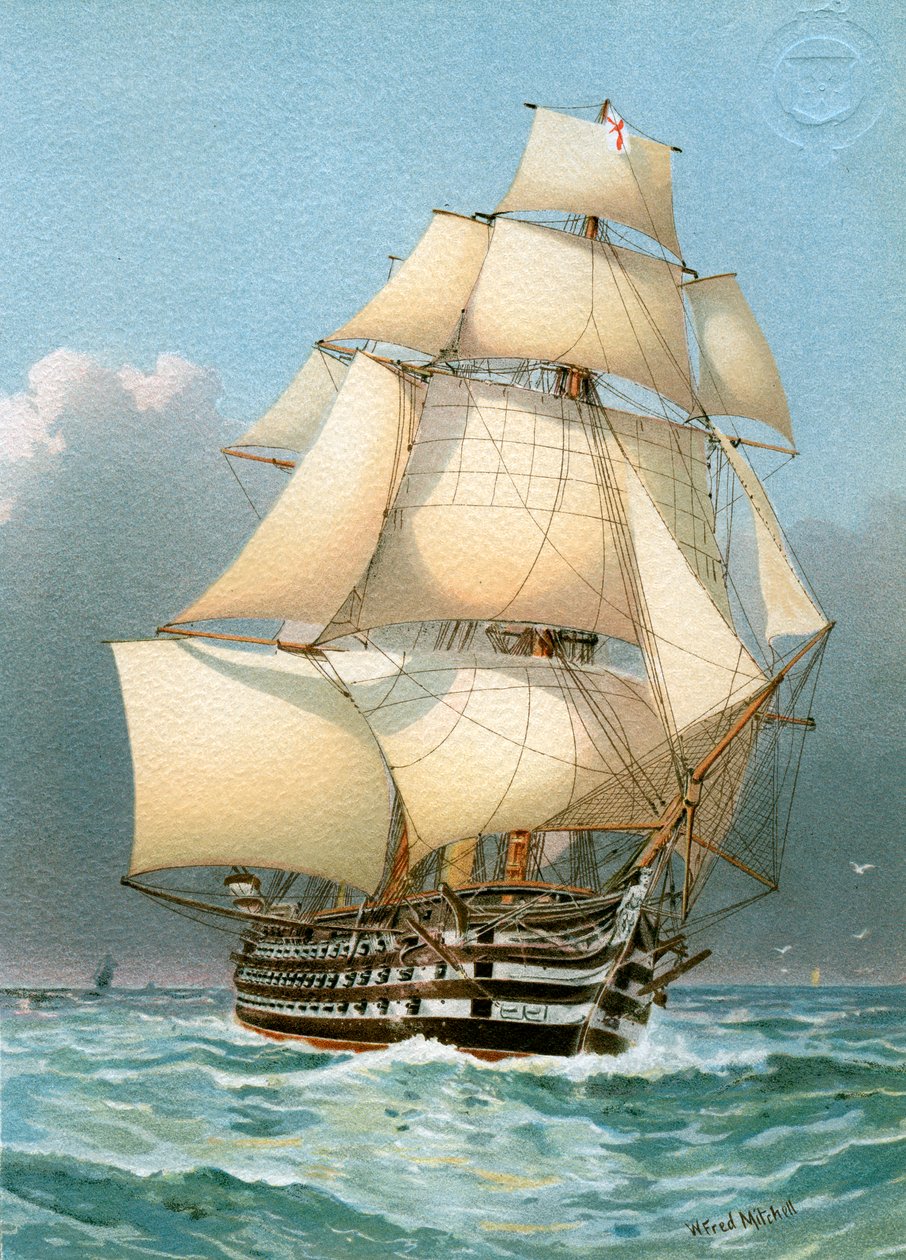 HMS Victoria, Royal Navy 121 våpen krigsskip, c1859 c1890-c1893. av William Frederick Mitchell