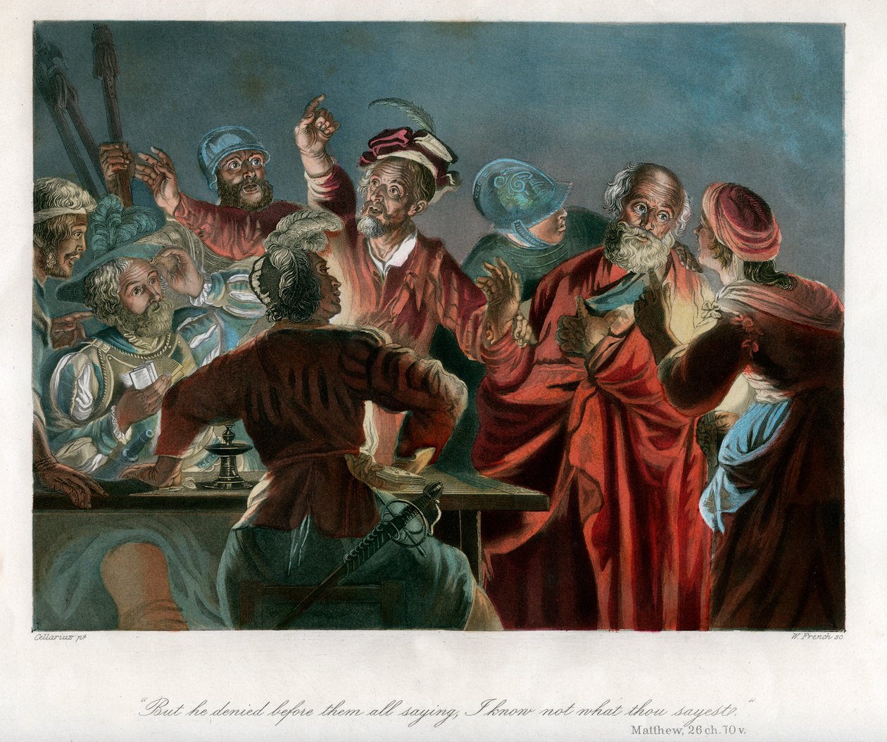 'Men han nektet for dem alle og sa: Jeg vet ikke hva du sier', c1850. av William French