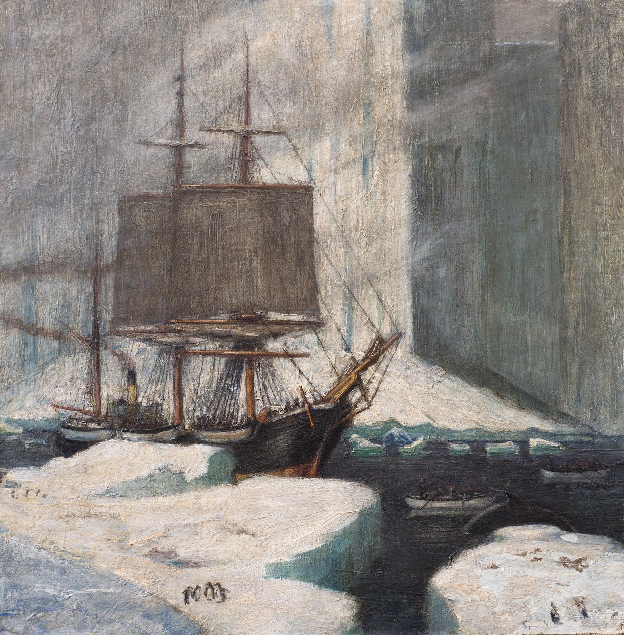 Hvalfanger fortøyd til is av William G. Burn Murdoch