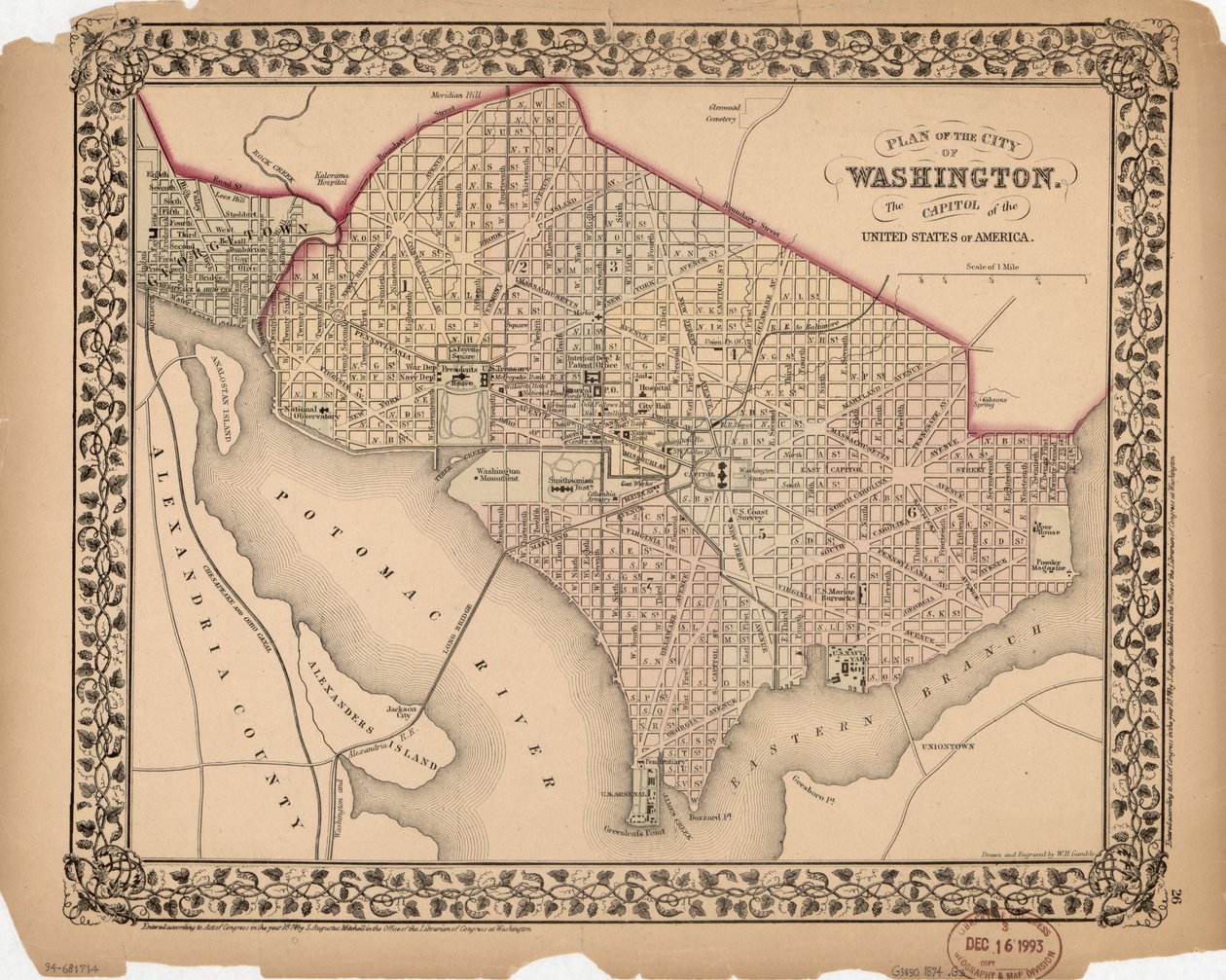 Plan for byen Washington - hovedstaden i USA av William Gamble