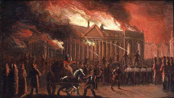 The Burning of Liverpool Town Hall i 1795 (olje på papir lagt på lerret) av William Gavin Herdman