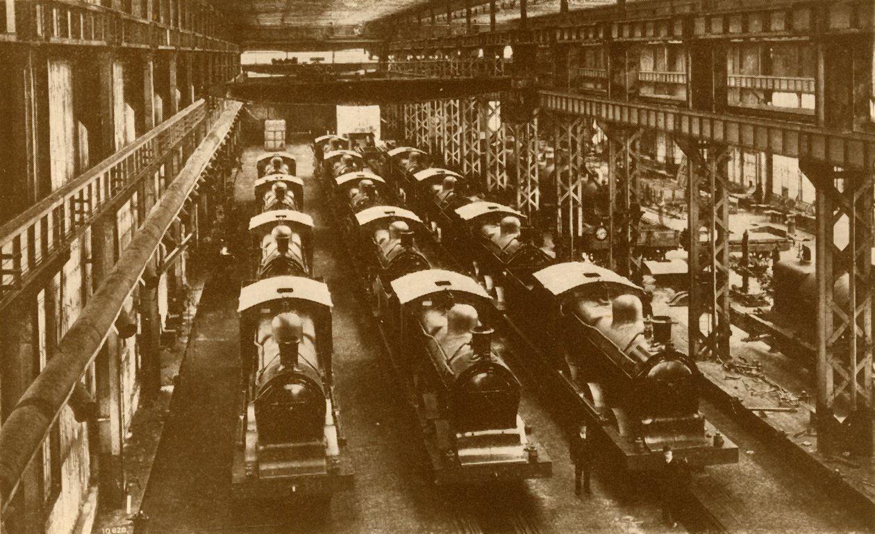 Lokomotiver klare for sending utenlands, c1930. av William George Armstrong