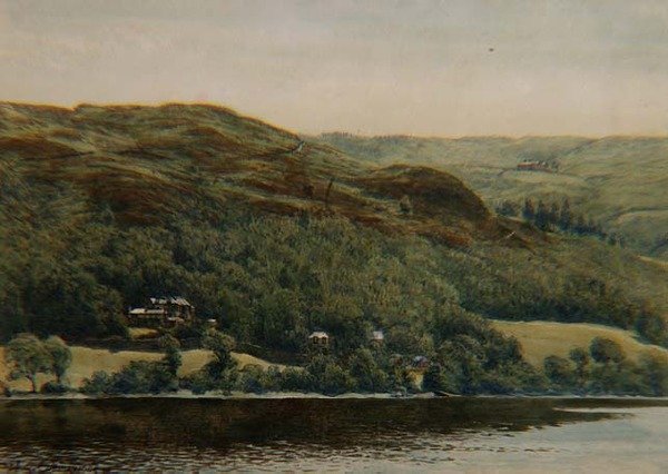 View of Brantwood, s.1881 (akvarell, blyant og blekk) av William Gersham Collingwood