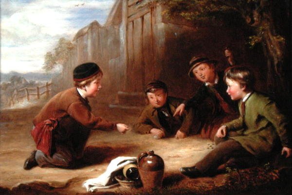 Playing Marbles, ca. 1865 (olje på panel) av William Gill