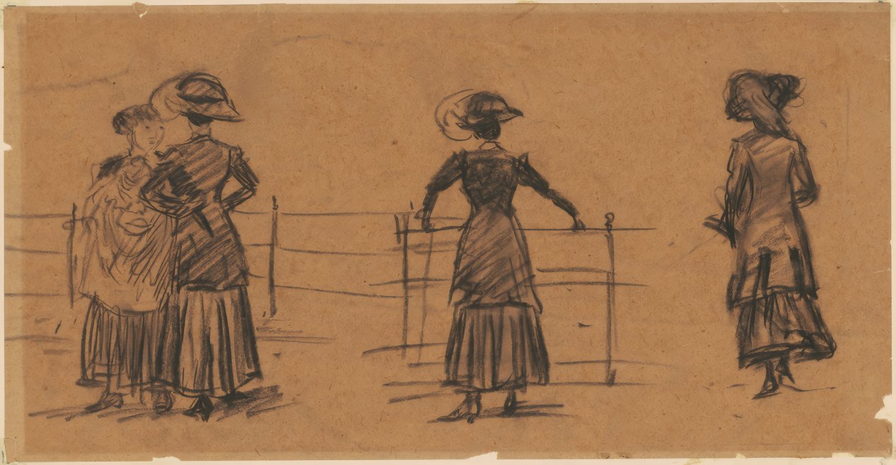 Kvinnestudier på parkrekkverket av William Glackens