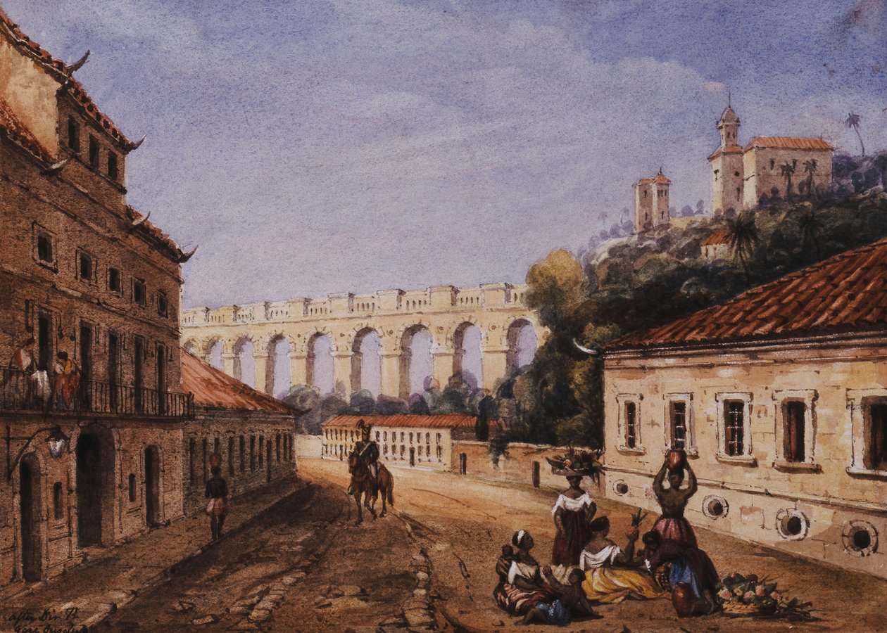 Akvedukten og klosteret Santa Teresa, Matacaballos Street, Rio de Janeiro, av William Gore Ouseley