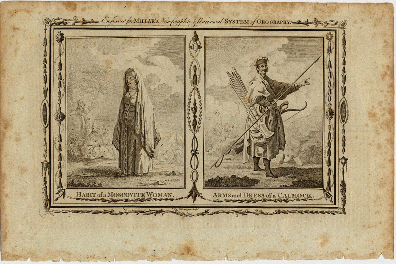 Vaner til en moskovittisk kvinne og armer og kjole til en Kalmyk, ca 1730 av William Grainger