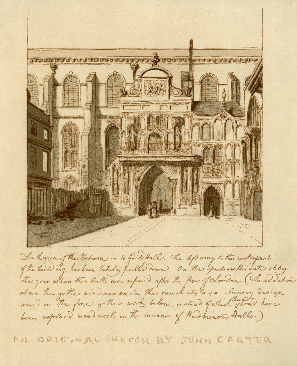 Sørvisning av inngangen til Guildhall, City of London, 1700-tallet 1886. av William Griggs