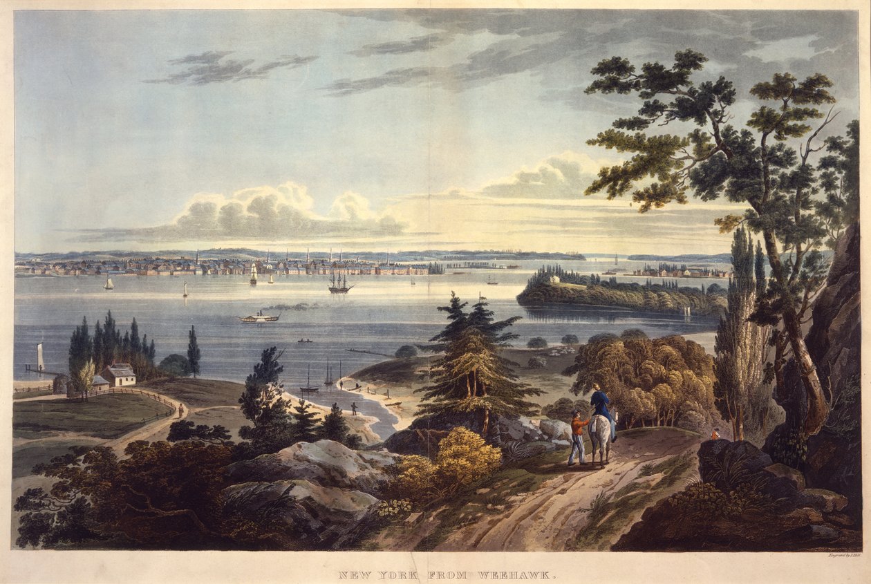 New York fra Weehawk [Weehawken], gravert av John Hill, udatert (akvatint) av William Guy Wall