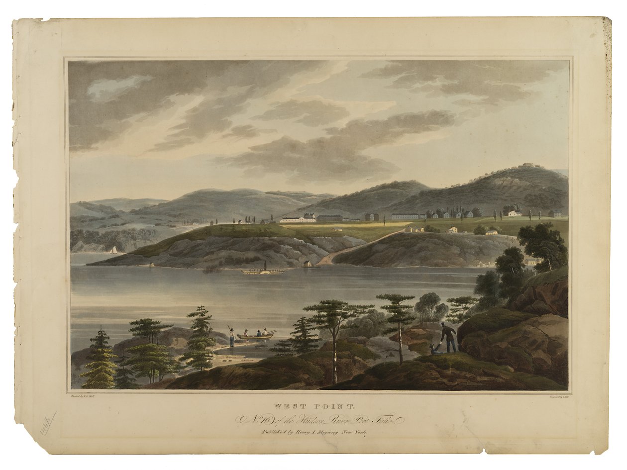 West Point, nr. 16 av Hudson River Port-Folio, gravert av I. Hill, udatert av William Guy Wall