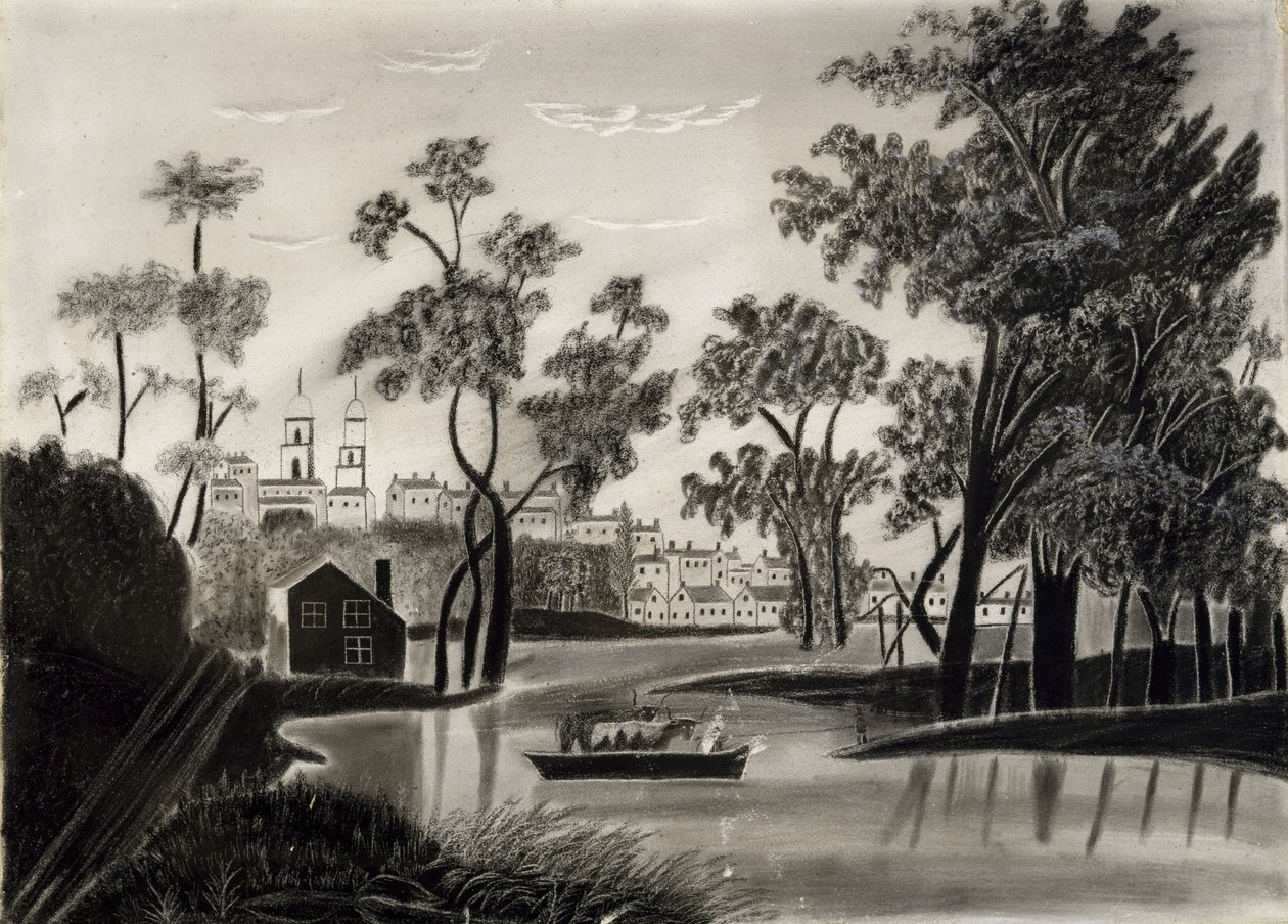Pastoral scene, sannsynligvis 1825-1850 (grafitt på sandpapir) av William Guy after Wall
