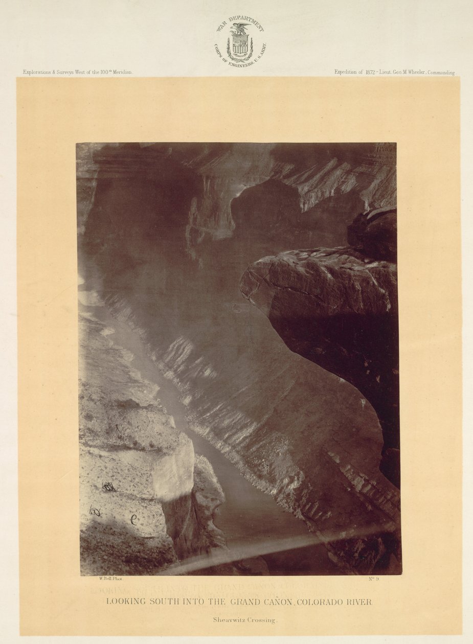 Ser sørover inn i Grand Canyon, Colorado River, Sheavwitz, 1872. av William H. Bell