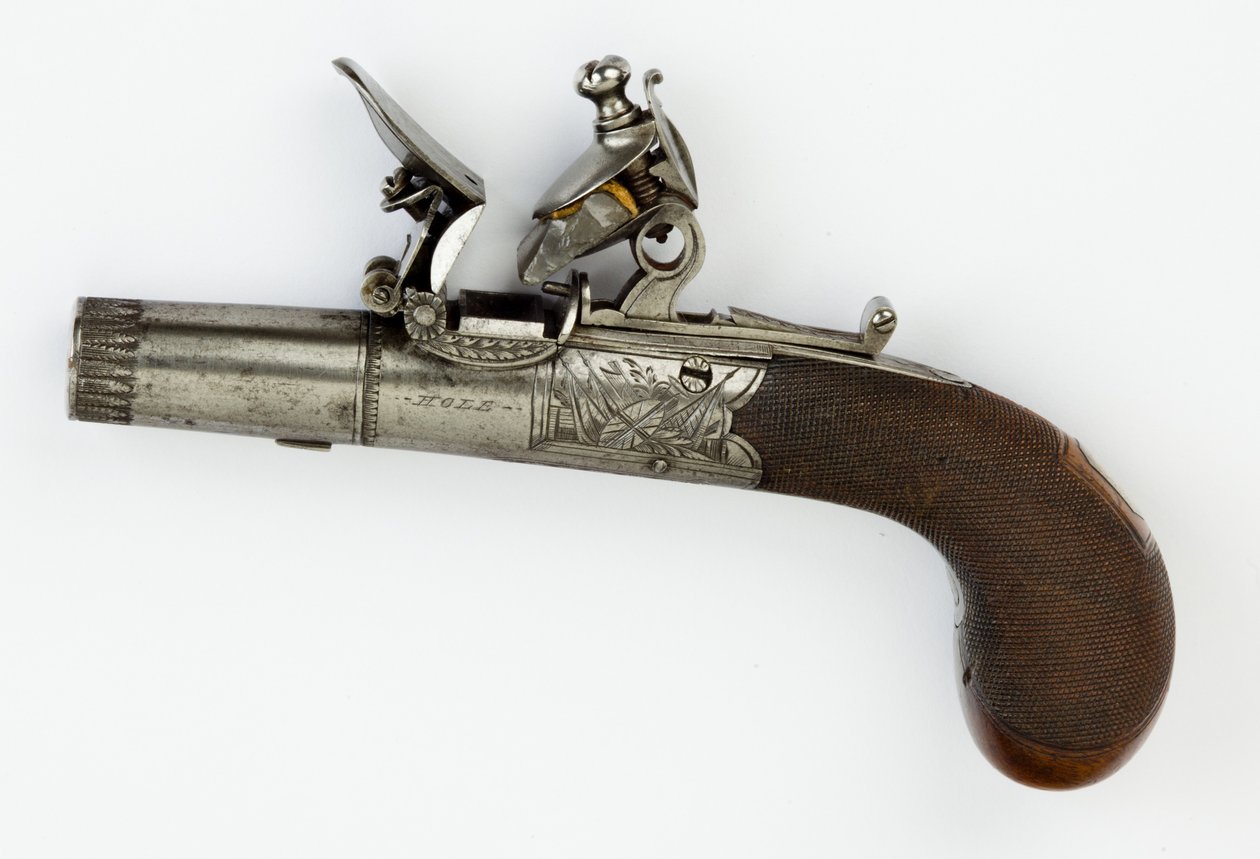 Flintlock Pocket Pistol med Box-Lock, ca. 1820 (stål, sølv og valnøtttre) av William Hale