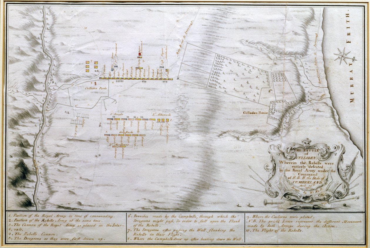 Plan for slaget ved Culloden, 16. april 1746 (penn og blekk på papir) av William Hall