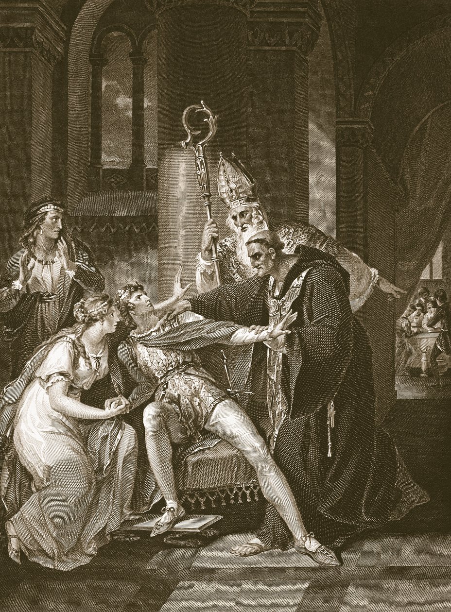 Edwy og Elgiva, gravert av Isaac Taylor, illustrasjon fra David Humes 'The History of England', pub. av R. Bowyer, London, 1812 av William Hamilton