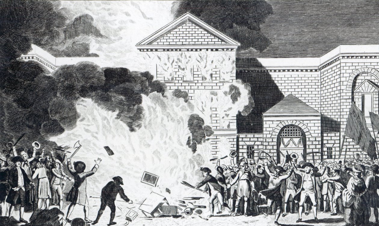 Ødeleggelsene forårsaket av at Rioters of London avfyrte New Gaol of Newgate og brente Mr. Akerman