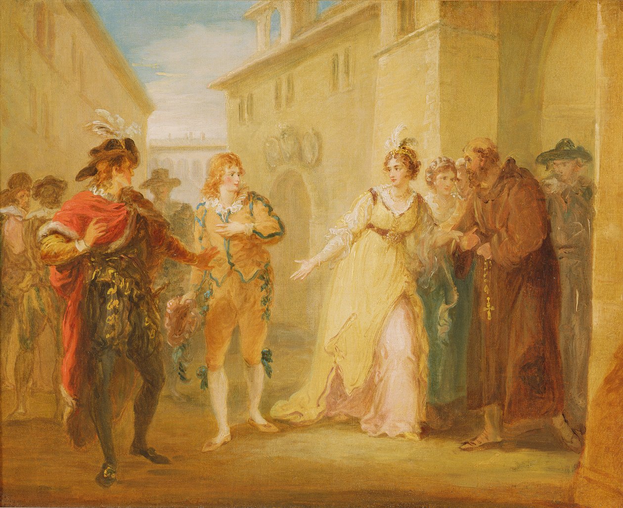Åpenbaringen av Olivias forlovelse, fra akt V, Scene i av 'Twelfth Night', ca. 1790 (olje på lerret) av William Hamilton