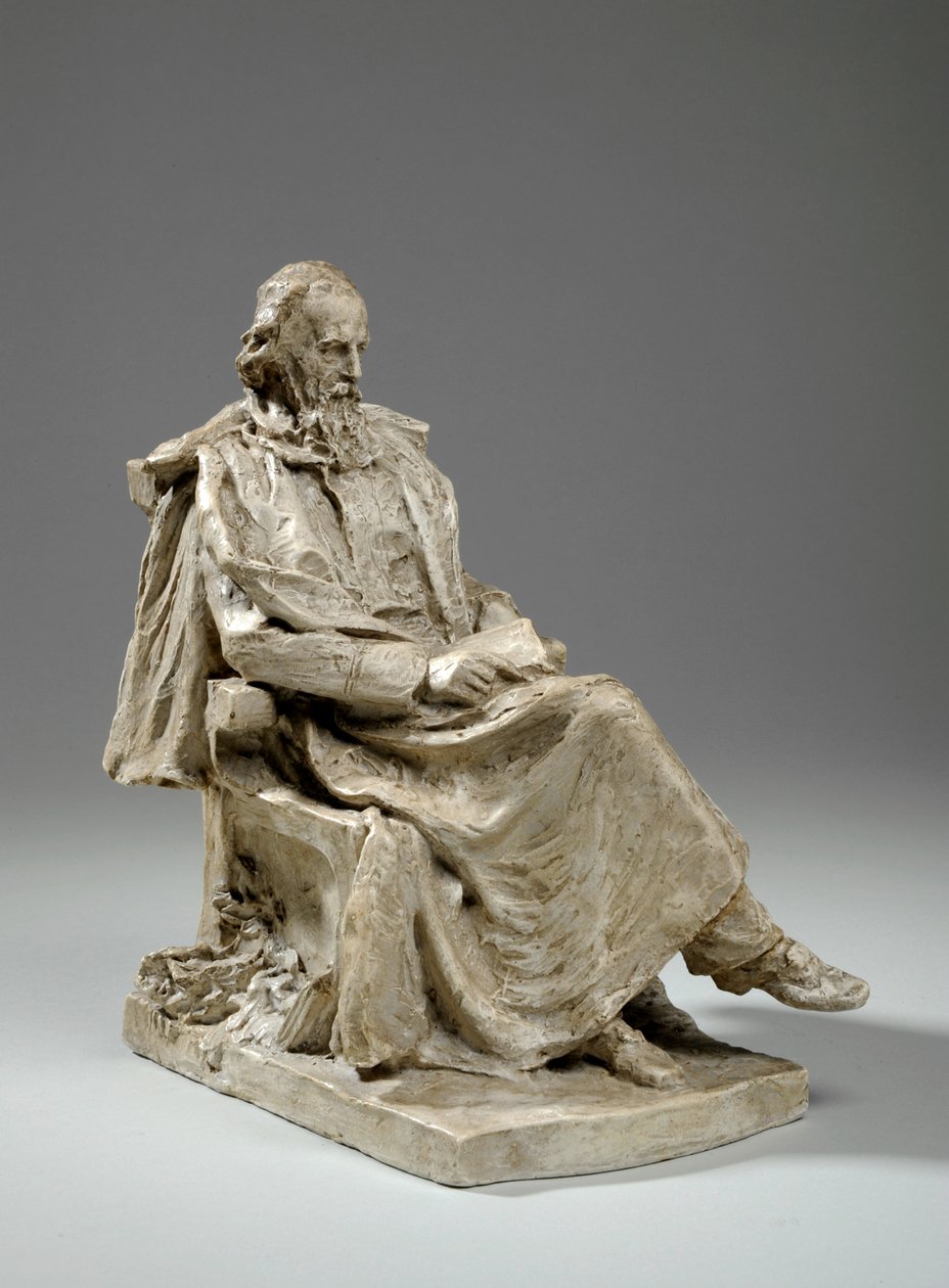 Maquette for Alfred, Lord Tennyson sittende ved Trinity College, Cambridge, ca. 1909 (gips) av William Hamo Thornycroft